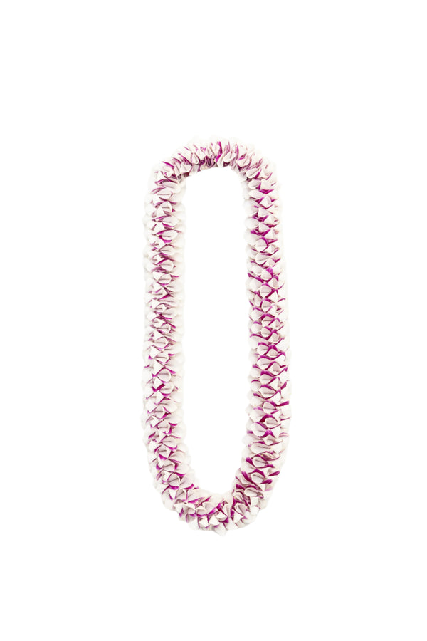Premium orchid lei made with white and pink petals arranged in a dimensional, intricate design.