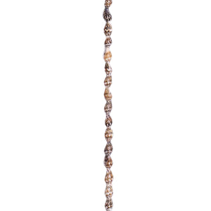 A lei made from a variety of natural seashells, featuring brown and beige speckled shells with larger cowrie shells.