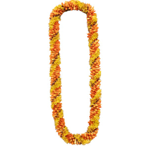 Lei made of 2,000 cigar flowers in varying shades, creating a rich and textured appearance.