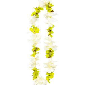 Classic single-strand lei made of alternating  jade green and white orchids.