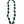 Ti leaf kukui nut lei featuring folded green ti leaves mixed with glossy black kukui nuts and white mongo shells, displayed on a white background.